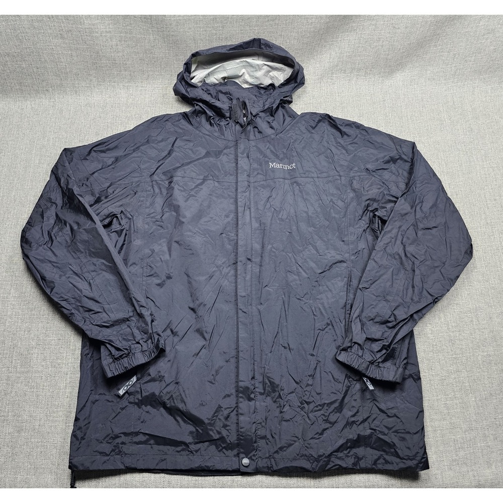 Marmot Jacket Mens 2XL Black Hooded Rain Coat Lightweight H2O Resistant Outdoor